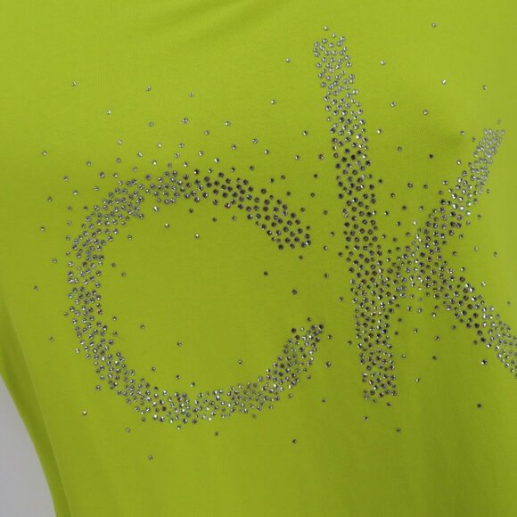 Calvin Klein Womens Large Yellow Green White Rhinestone Bling Tee T Shirt Dress - Picture 3 of 14